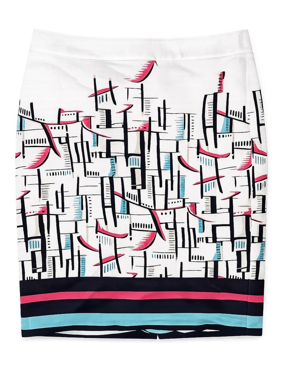 Van Heusen Abstract Print Pencil Skirt Size 4 Pink Blue White